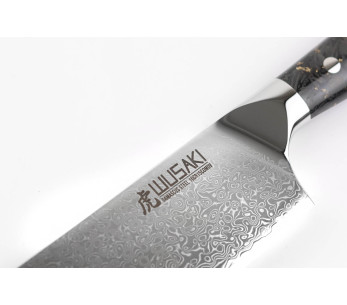 Wusaki Sakin Damascus 10Cr 17 cm nakiri-kniv med håndtak i karbonfiber og bladgull 2