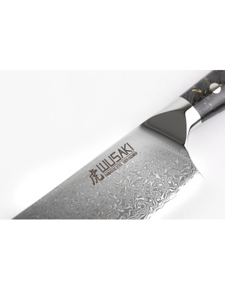Wusaki Sakin Damascus 10Cr 17 cm nakiri-kniv med håndtag i kulfiber og bladguld