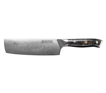 Wusaki Sakin Damascus 10Cr 17cm nakiri mes met koolstofvezel en bladgoud handvat