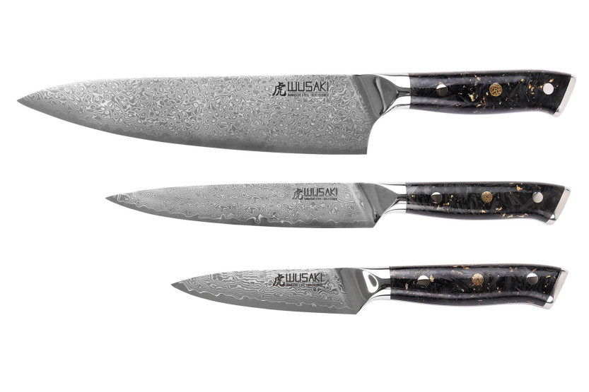 Set van 3 Wusaki Sakin Damascus 10Cr koksmessen + universele messen + kantoormessen