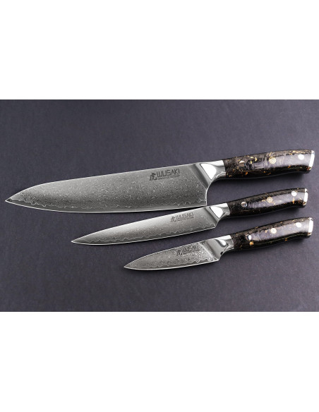 Set di 3 coltelli Wusaki Sakin Damasco 10Cr Chef + Universal + Office