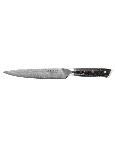Wusaki Sakin Damascus 10Cr 15cm Koolstofvezel en bladgoud handvat Utility mes