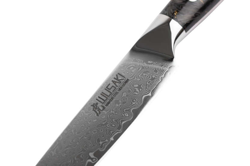 Wusaki Sakin Damascus 10Cr 15cm Koolstofvezel en bladgoud handvat Utility mes