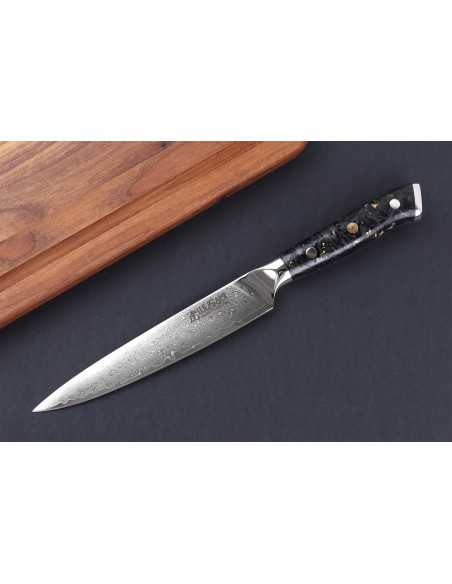 Wusaki Sakin Damascus 10Cr 15cm Koolstofvezel en bladgoud handvat Utility mes