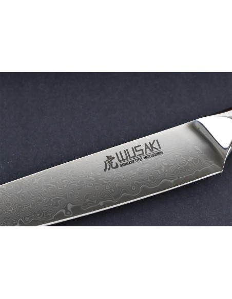 Wusaki Sakin Damascus 10Cr 15cm Koolstofvezel en bladgoud handvat Utility mes