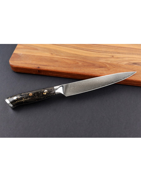 Wusaki Sakin Damascus 10Cr 15cm Koolstofvezel en bladgoud handvat Utility mes