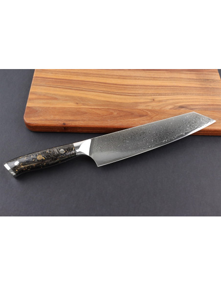 Wusaki Sakin Damascus 10Cr 20cm kiritsuke-veitsi hiilikuitu- ja lehtikullattu kahva