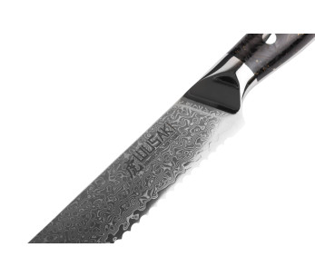 Faca de pão Wusaki Sakin Damascus 10Cr 20cm com cabo em fibra de carbono e folha de ouro 2