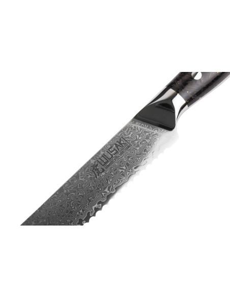 Wusaki Sakin Damascus 10Cr 20 cm brødkniv med kulfiberhåndtag og bladguld