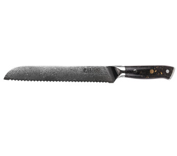 Wusaki Sakin Damascus 10Cr 20cm leipäveitsi hiilikuitukahvalla ja lehtikullalla varustettuna