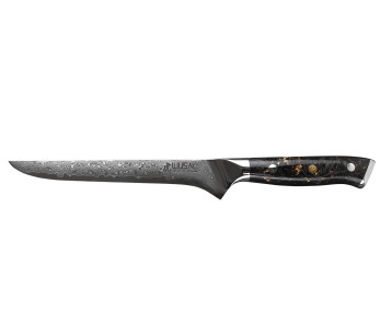 Coltello da disosso Wusaki Sakin Damascus 10Cr 15 cm con manico in fibra di carbonio e foglia d'oro