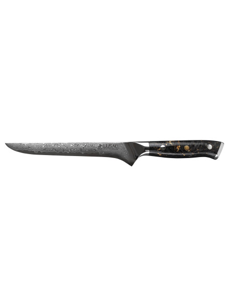Wusaki Sakin Damascus 10Cr 15 cm udbeningskniv med håndtag i kulfiber og bladguld