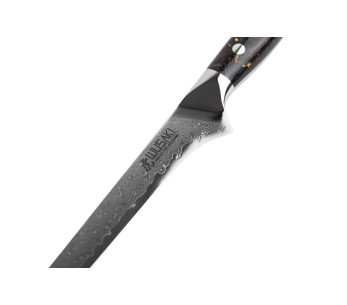 Wusaki Sakin Damascus 10Cr 15cm urbeningskniv med handtag i kolfiber och bladguld 2