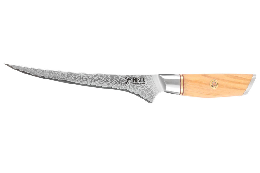 Faca para filetes de linguado Fukito Olive Damascus 14Cr 18cm