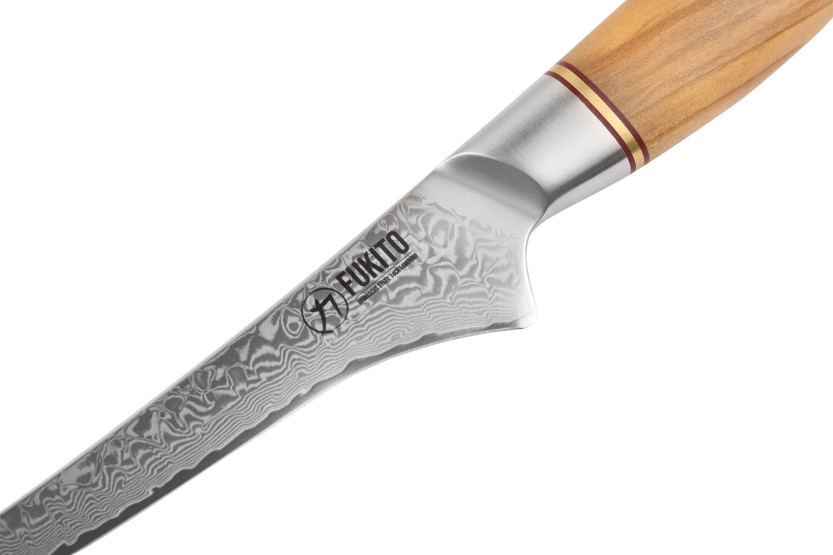 Fukito Olive Damascus Sole Fillet Knife 14Cr 18 cm