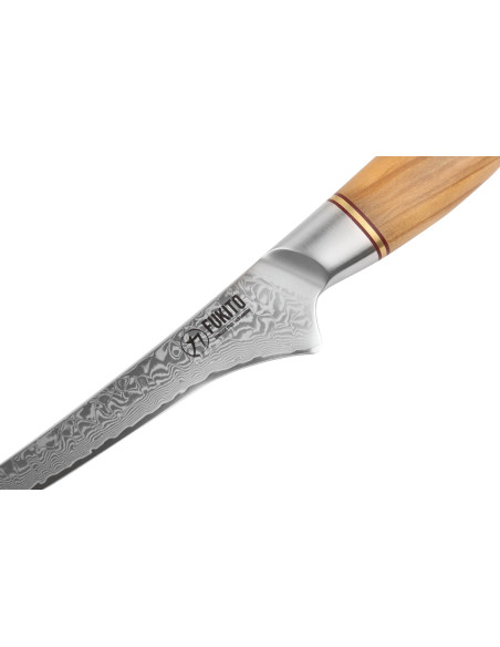 Faca para filetes de linguado Fukito Olive Damascus 14Cr 18cm