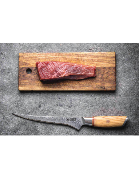 Fukito Olive Damascus Sole Fillet Knife 14Cr 18 cm