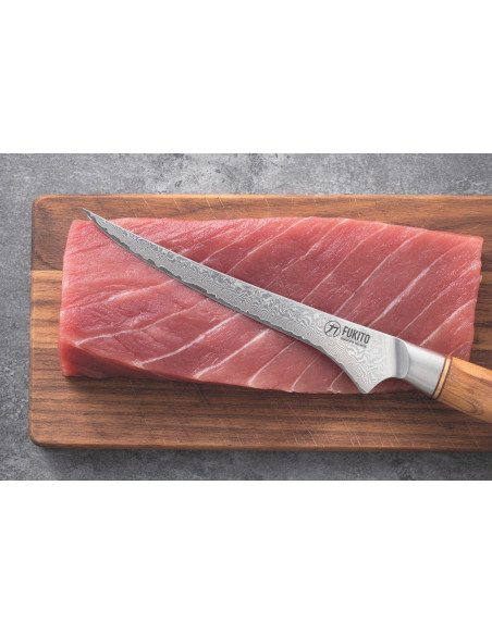 Fukito Olive Damascus Sole filetkniv 14Cr 18 cm