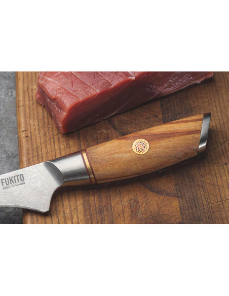 Fukito Olive Damascus Sole Fillet Knife 14Cr 18 cm