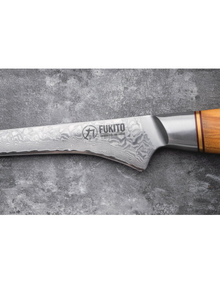 Fukito Olive Damascus Sole Fillet Knife 14Cr 18 cm