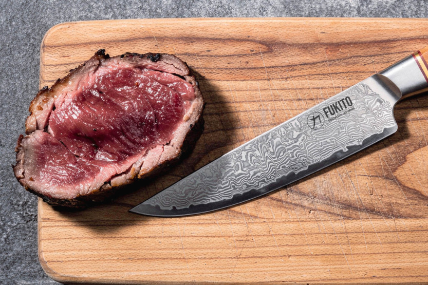 Fukito Olive Damascus 14Cr 12 cm steakkniv