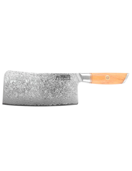 Coltello da chef cinese Fukito Olive Damascus 14Cr 17 cm