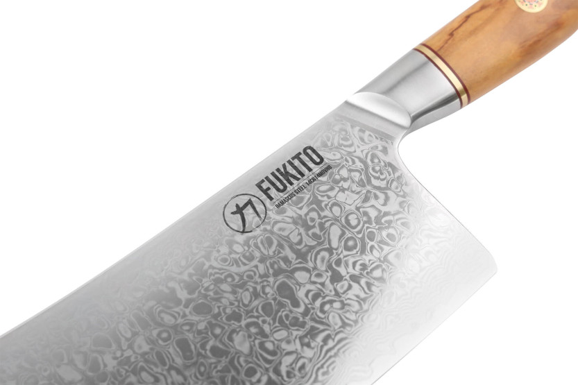 Fukito Olive Damascus 14Cr 17cm Chinese chef knife