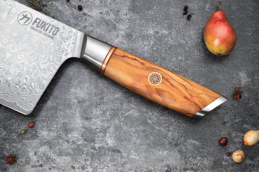 Fukito Olive Damascus 14Cr 17cm kiinalainen kokkiveitsi