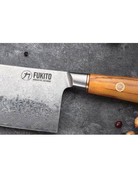 Fukito Olive Damascus 14Cr 17 cm kinesisk kokkekniv