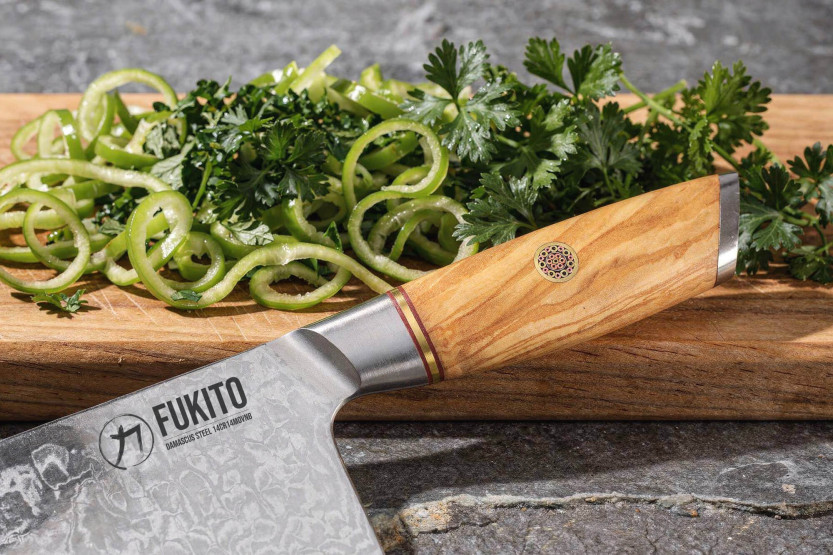 Fukito Olive Damaskus 14Cr 17cm klyvkniv
