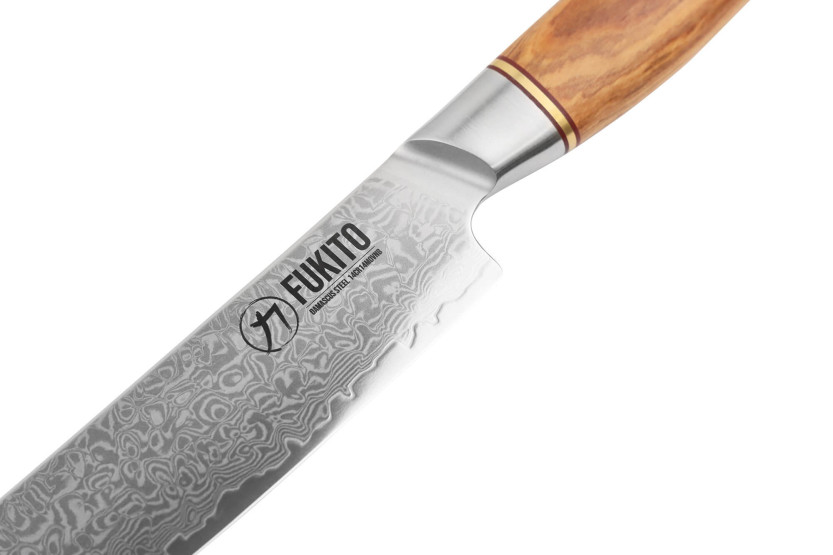 Fukito Olive Damascus 14Cr 25cm carving knife