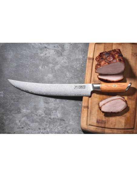 Fukito Olive Damascus 14Cr 25cm carving knife