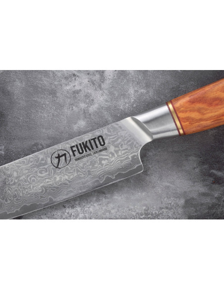 Fukito Olive Damascus kaiverrusveitsi 14Cr 25cm