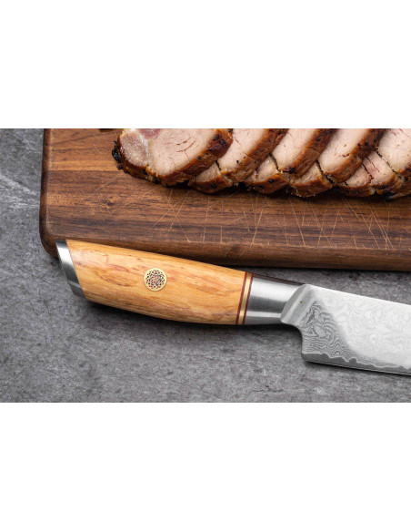 Fukito Olive Damascus 14Cr 25cm carving knife