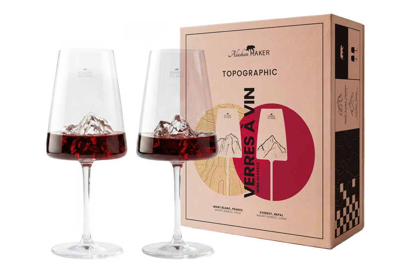 Juego de 2 copas de vino Alaskan Maker Topographic Mont Blanc & Everest