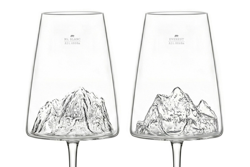 Set van 2 Alaskan Maker Topografische Mont Blanc & Everest wijnglazen