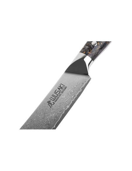 Wusaki Sakin Damaskus slakterkniv 10Cr 22 cm karbonfiberhåndtak med bladgull