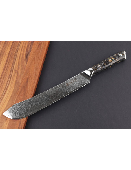 Wusaki Sakin Damaskus slaktarkniv 10Cr 22cm kolfiberhandtag med bladguld