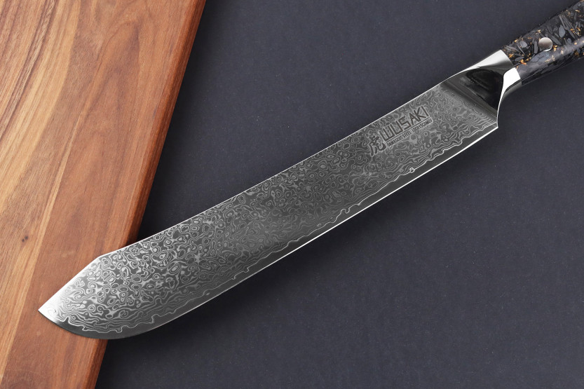Wusaki Sakin Damaskus slakterkniv 10Cr 22 cm karbonfiberhåndtak med bladgull