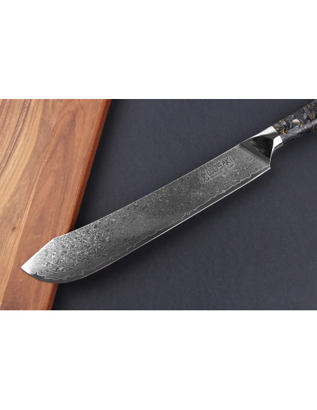 Wusaki Sakin Damaskus slaktarkniv 10Cr 22cm kolfiberhandtag med bladguld