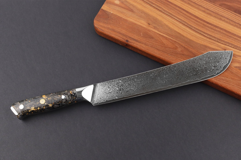 Wusaki Sakin Damaskus slagterkniv 10Cr 22cm kulfiberhåndtag med bladguld