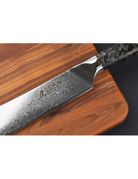 Wusaki Sakin Damaskus slakterkniv 10Cr 22 cm karbonfiberhåndtak med bladgull