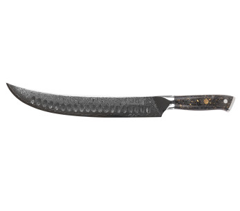 Coltello da intaglio Wusaki Sakin Damascus 10Cr 25 cm con manico in fibra di carbonio e foglia d'oro