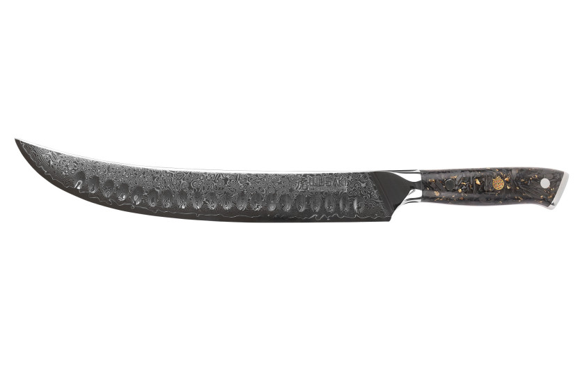 Wusaki Sakin Damascus 10Cr 25cm täljkniv med kolfiberhandtag och bladguld