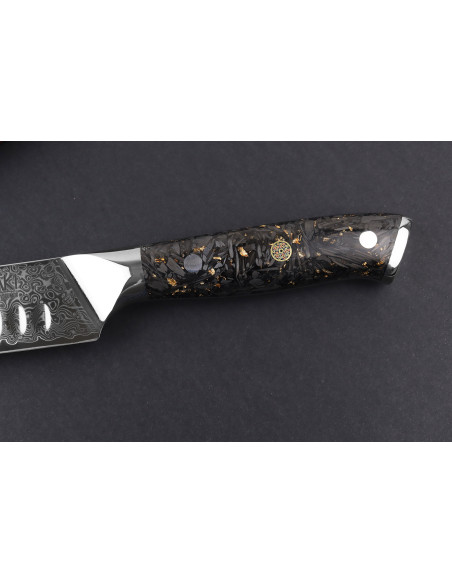 Wusaki Sakin Damascus 10Cr 25 cm forskærerkniv med kulfiberhåndtag og bladguld