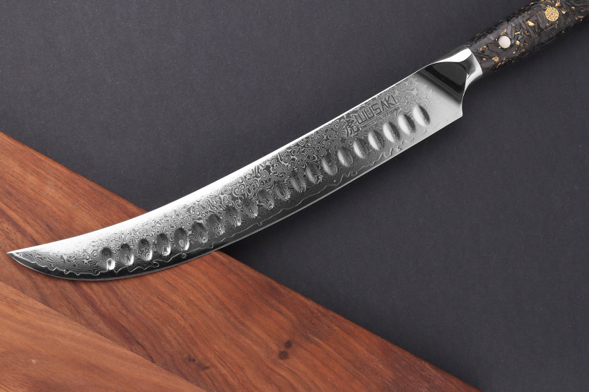 Wusaki Sakin Damascus 10Cr 25cm täljkniv med kolfiberhandtag och bladguld