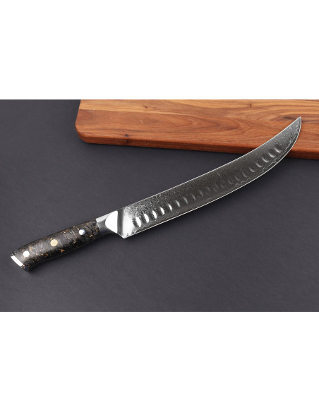 Wusaki Sakin Damascus 10Cr 25 cm utskjæringskniv med karbonfiberhåndtak og bladgull