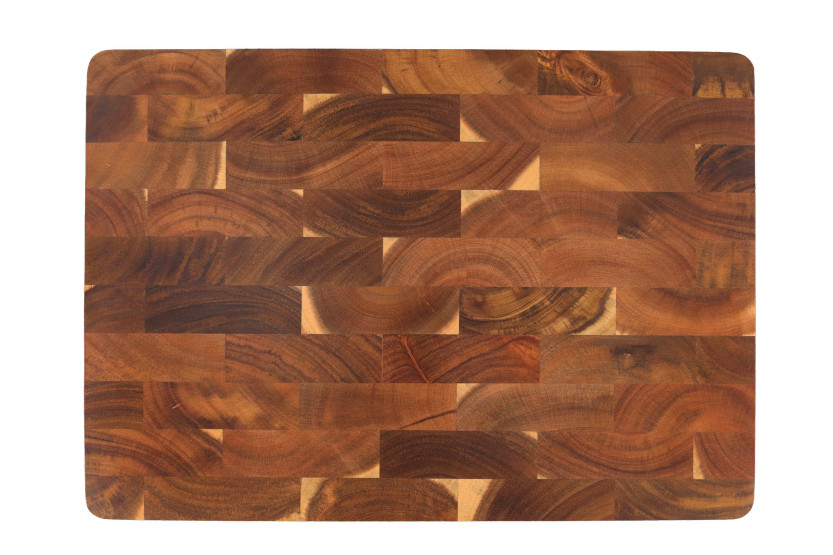 Wusaki Schneidebrett Akazienholz Schachbrettmuster rutschfeste Füße 40 x 28,5 x 2,5cm