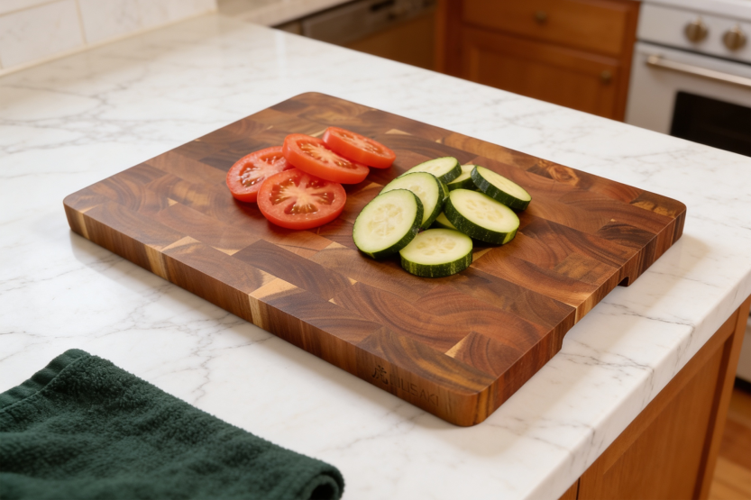 Wusaki cutting board acacia wood checkerboard non-slip feet 40 x 28.5 x 2.5cm