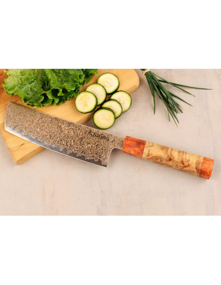 Nakiri knife 17cm Sayuto Damascus Maple 12Cr